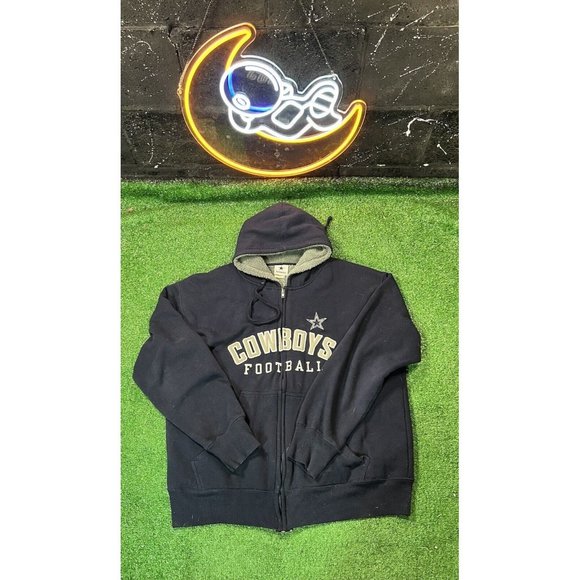 Dallas Cowboys Jacket Mens LG Blue Sherpa Lined Spell Out Logo NFL Hoodie - Picture 1 of 6